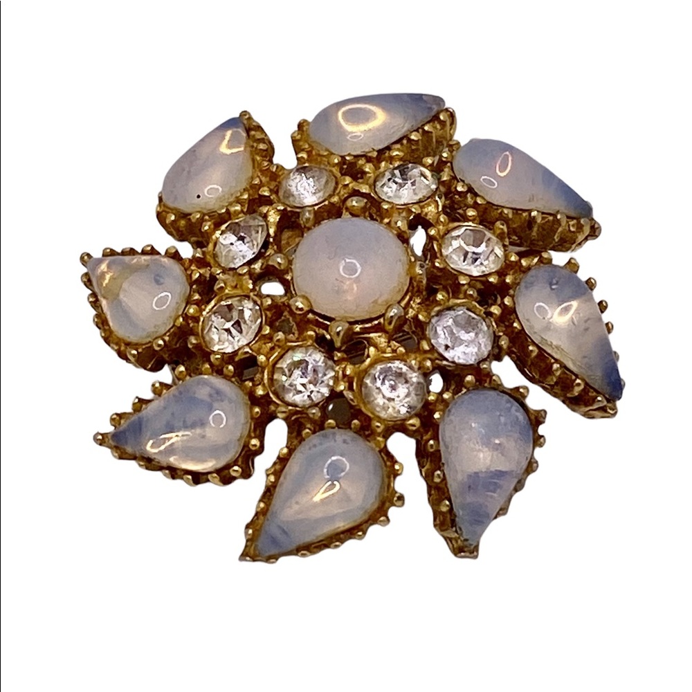 Gold Rhinestone Opal Pin Brooch